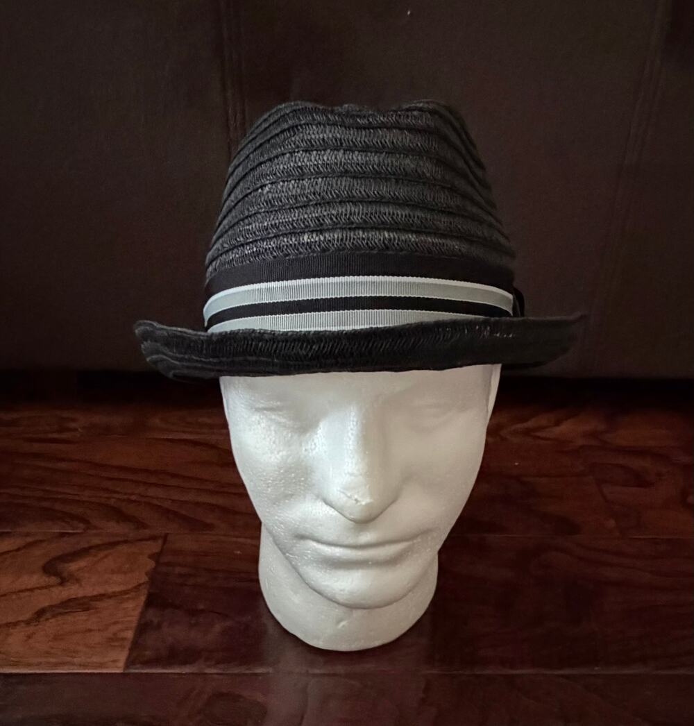 $150 NWT Bruno Magli Black Lightweight Weave Tonal Bland Paper Fedora Hat S/M